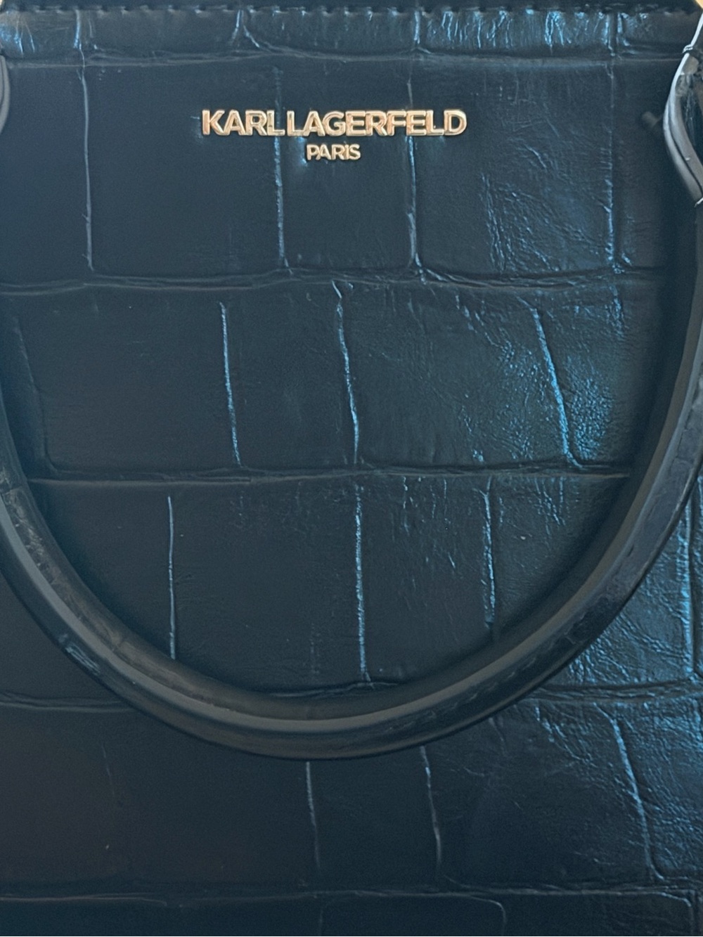 Karl Lagerfeld Black Croc-Embossed Satchel with Gold Charm - Picture 8 of 14